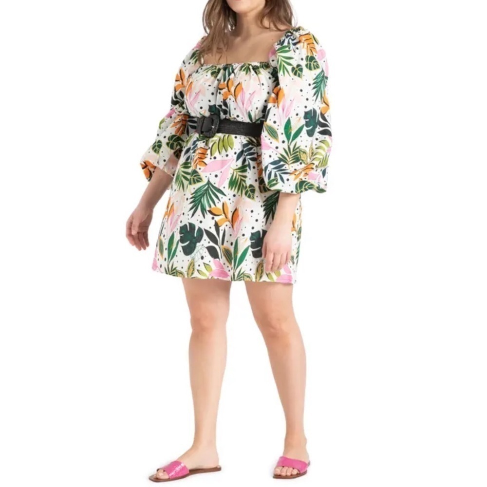 Eloquii size 22/24 full mini dress tropical palm leaf print - Picture 4 of 12